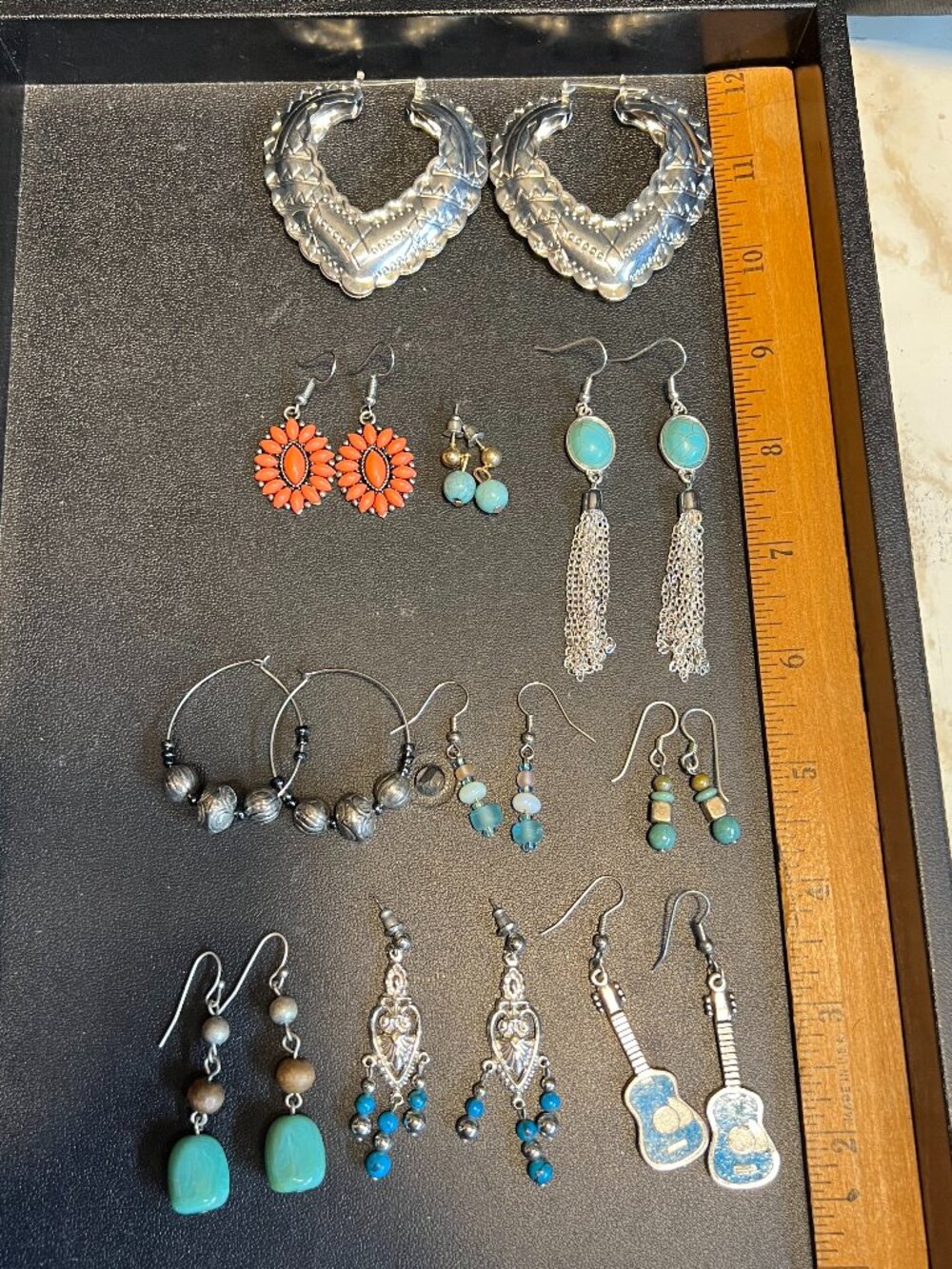 Lot of 10 Pairs Southwest Style Silvertone Dangle Earrings